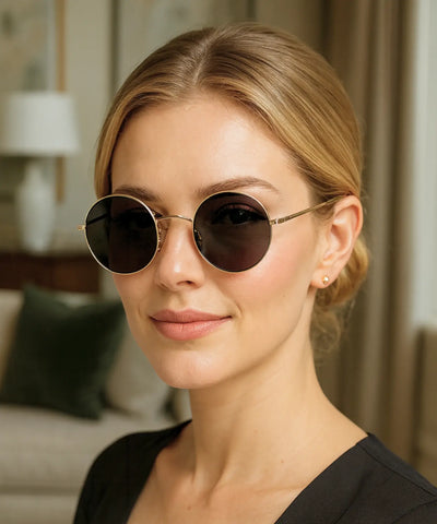 Comprar Óculos de Sol Feminino Redondo Polarizado Metal Dourado UV400 Vintage barato promoção frete grátis - ANELLIMN