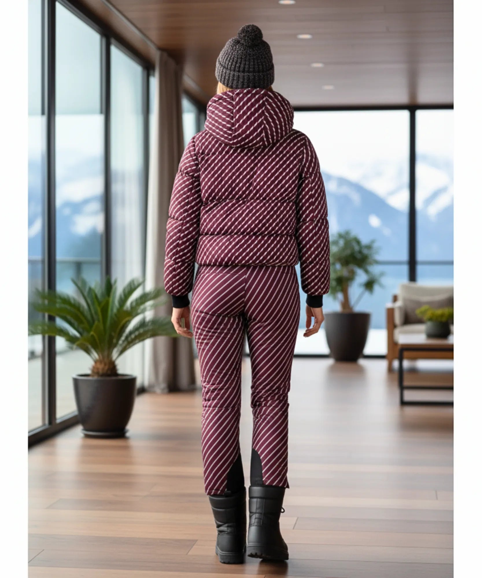 Comprar conjunto feminino inverno jaqueta puffer acolchoada estampa geométrica e calça flare forro térmico em promoção  ZARA