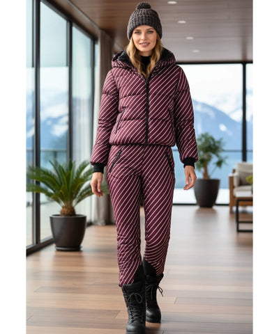 Comprar conjunto feminino inverno jaqueta puffer acolchoada estampa geométrica e calça flare forro térmico em promoção  ZARA