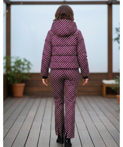 Comprar conjunto feminino inverno jaqueta puffer acolchoada estampa geométrica e calça flare forro térmico em promoção  ZARA