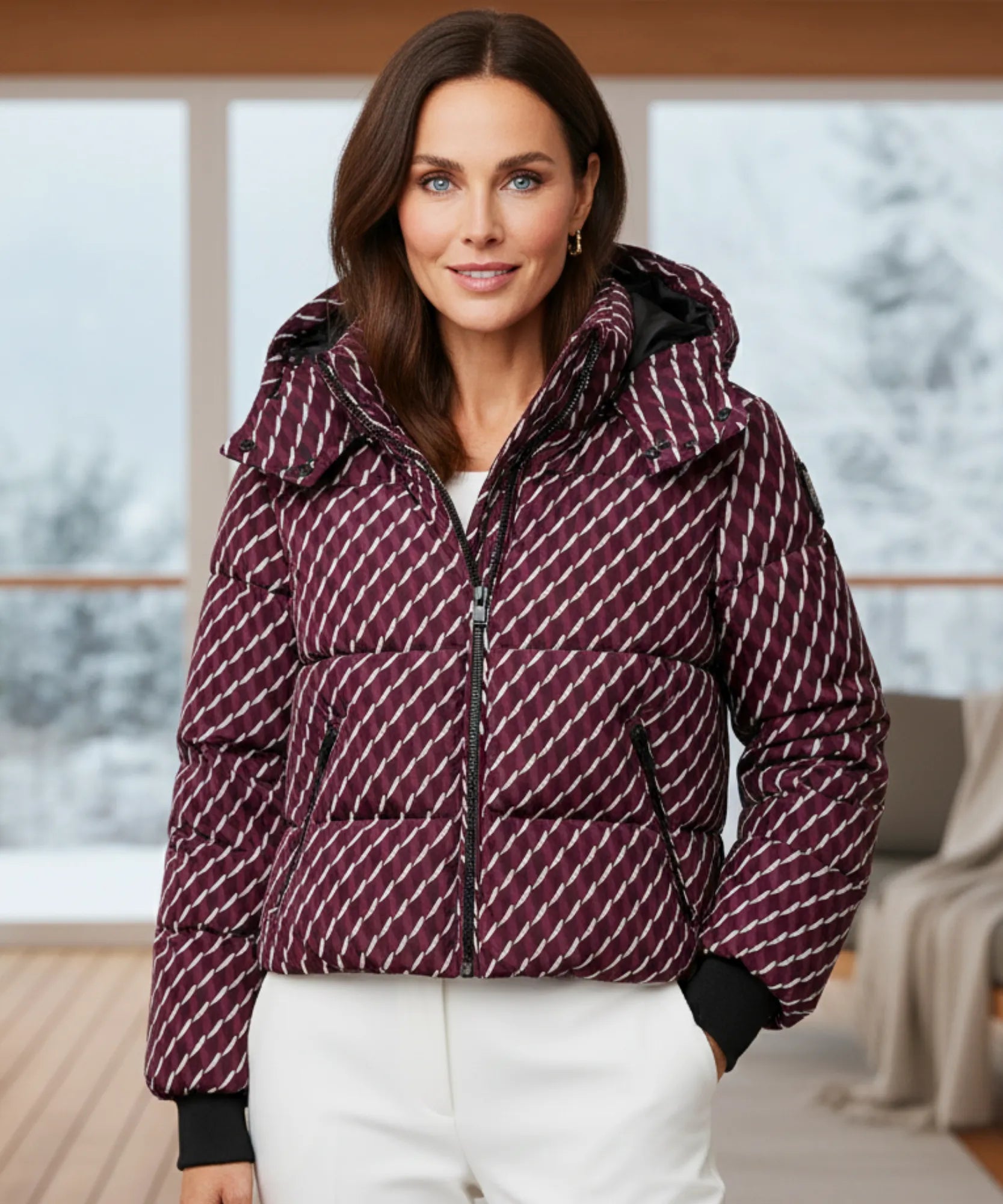 Comprar conjunto feminino inverno jaqueta puffer acolchoada estampa geométrica e calça flare forro térmico em promoção  ZARA