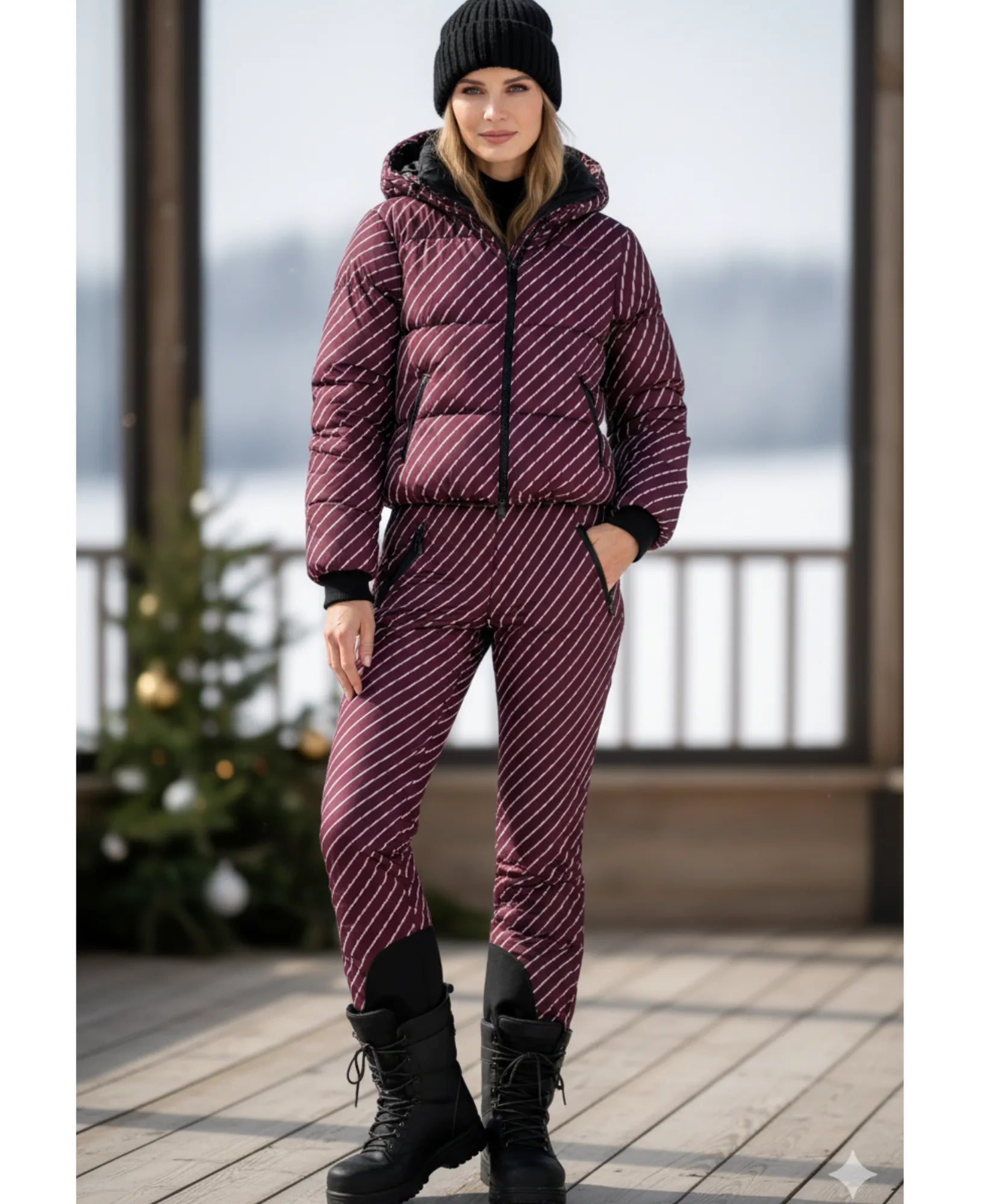 Comprar conjunto feminino inverno jaqueta puffer acolchoada estampa geométrica e calça flare forro térmico em promoção  ZARA