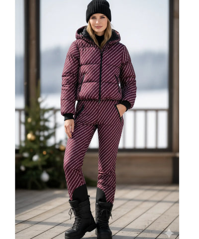 Comprar conjunto feminino inverno jaqueta puffer acolchoada estampa geométrica e calça flare forro térmico em promoção  ZARA