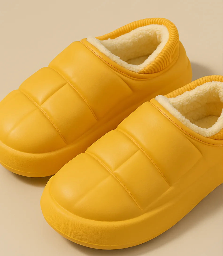 Comprar pantufa feminina amarelo forrada impermeável com forro térmico e sola antiderrapante confortável para o inverno barato ANELLIMN
