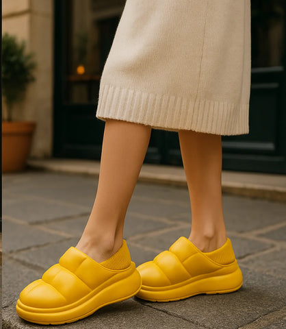 Comprar pantufa feminina amarelo forrada impermeável com forro térmico e sola antiderrapante confortável para o inverno barato ANELLIMN
