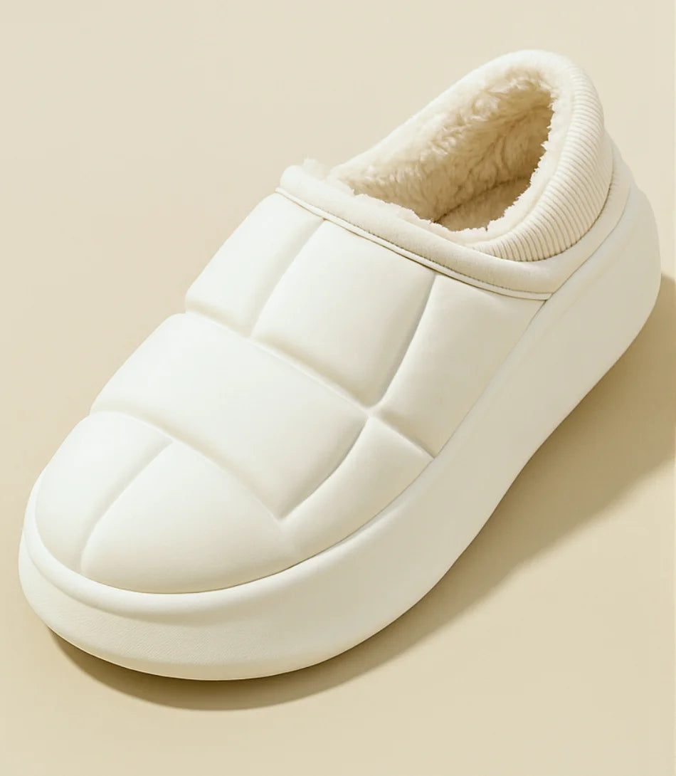 Comprar pantufa feminina branco forrada impermeável com forro térmico e sola antiderrapante confortável para o inverno barato ANELLIMN
