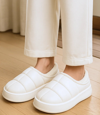 Comprar pantufa feminina branco forrada impermeável com forro térmico e sola antiderrapante confortável para o inverno barato ANELLIMN
