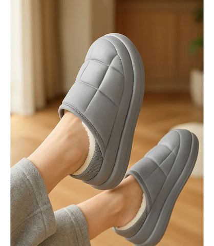 Comprar pantufa feminina cinza forrada impermeável com forro térmico e sola antiderrapante confortável para o inverno barato ANELLIMN
