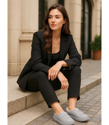 Comprar pantufa feminina cinza forrada impermeável com forro térmico e sola antiderrapante confortável para o inverno barato ANELLIMN
