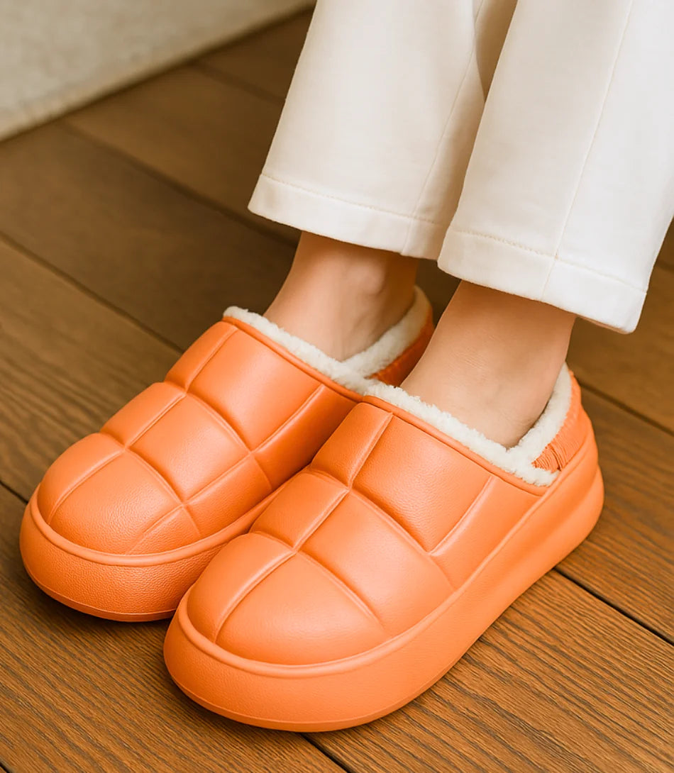 Comprar pantufa feminina laranja forrada impermeável com forro térmico e sola antiderrapante confortável para o inverno barato ANELLIMN

