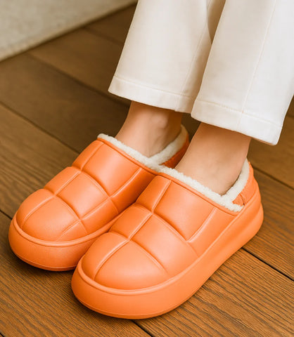 Comprar pantufa feminina laranja forrada impermeável com forro térmico e sola antiderrapante confortável para o inverno barato ANELLIMN
