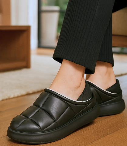 Comprar pantufa feminina preto forrada impermeável com forro térmico e sola antiderrapante confortável para o inverno barato ANELLIMN
