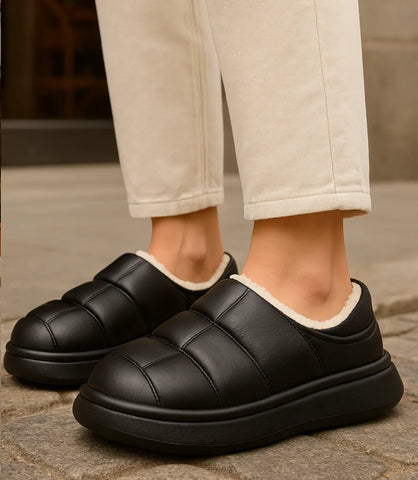 Comprar pantufa feminina preto forrada impermeável com forro térmico e sola antiderrapante confortável para o inverno barato ANELLIMN

