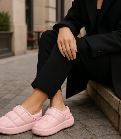 Comprar pantufa feminina rosa forrada impermeável com forro térmico e sola antiderrapante confortável para o inverno barato ANELLIMN

