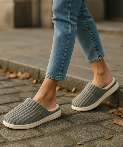 Comprar pantufa feminina veludo cotelê antiderrapante forrada pelúcia confortável para casa barato ou em promoção