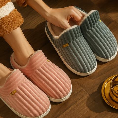 Comprar pantufa feminina veludo cotelê antiderrapante forrada pelúcia confortável para casa barato ou em promoção