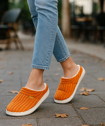 Comprar pantufa feminina veludo cotelê antiderrapante forrada pelúcia confortável para casa barato ou em promoção