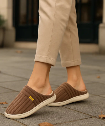 Comprar pantufa feminina veludo cotelê antiderrapante forrada pelúcia confortável para casa barato ou em promoção