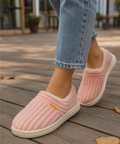 Comprar pantufa feminina veludo cotelê antiderrapante forrada pelúcia confortável para casa barato ou em promoção