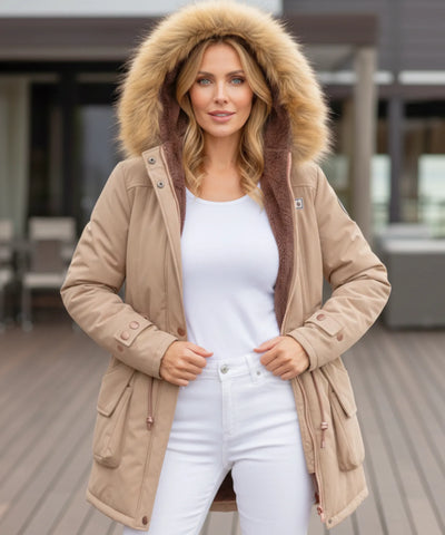 Comprar parka feminina inverno com capuz de pelo, forro peluciado e bolsos grandes para clima frio ou viagens barato ZARA