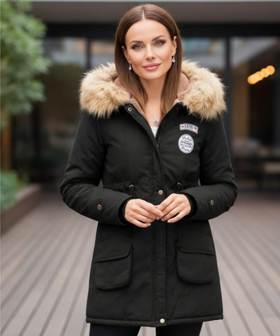 Comprar parka feminina inverno com capuz de pelo, forro peluciado e bolsos grandes para clima frio ou viagens barato ZARA