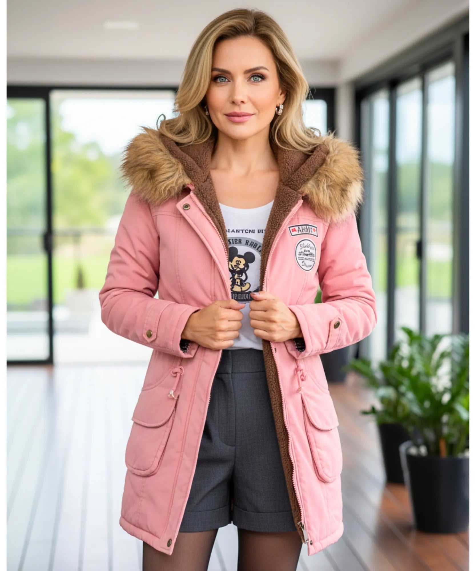 Comprar parka feminina inverno com capuz de pelo, forro peluciado e bolsos grandes para clima frio ou viagens barato ZARA