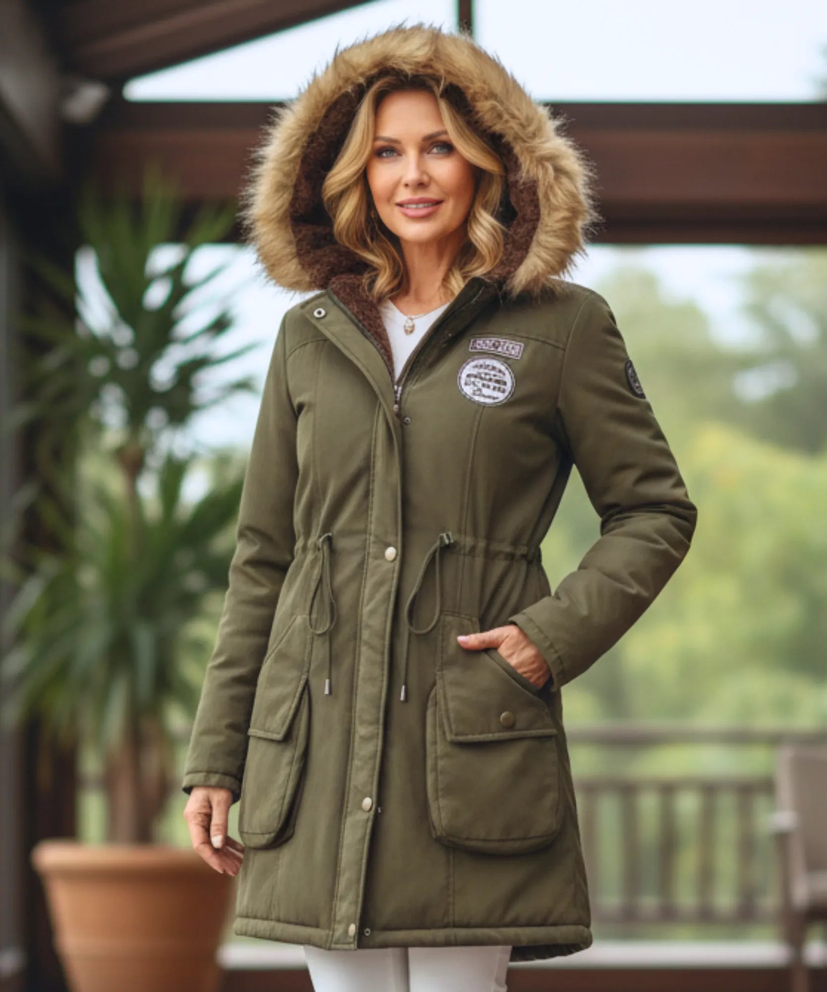 Comprar parka feminina inverno com capuz de pelo, forro peluciado e bolsos grandes para clima frio ou viagens barato ZARA
