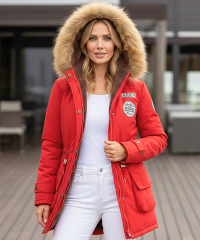 Comprar parka feminina inverno com capuz de pelo, forro peluciado e bolsos grandes para clima frio ou viagens barato ZARA