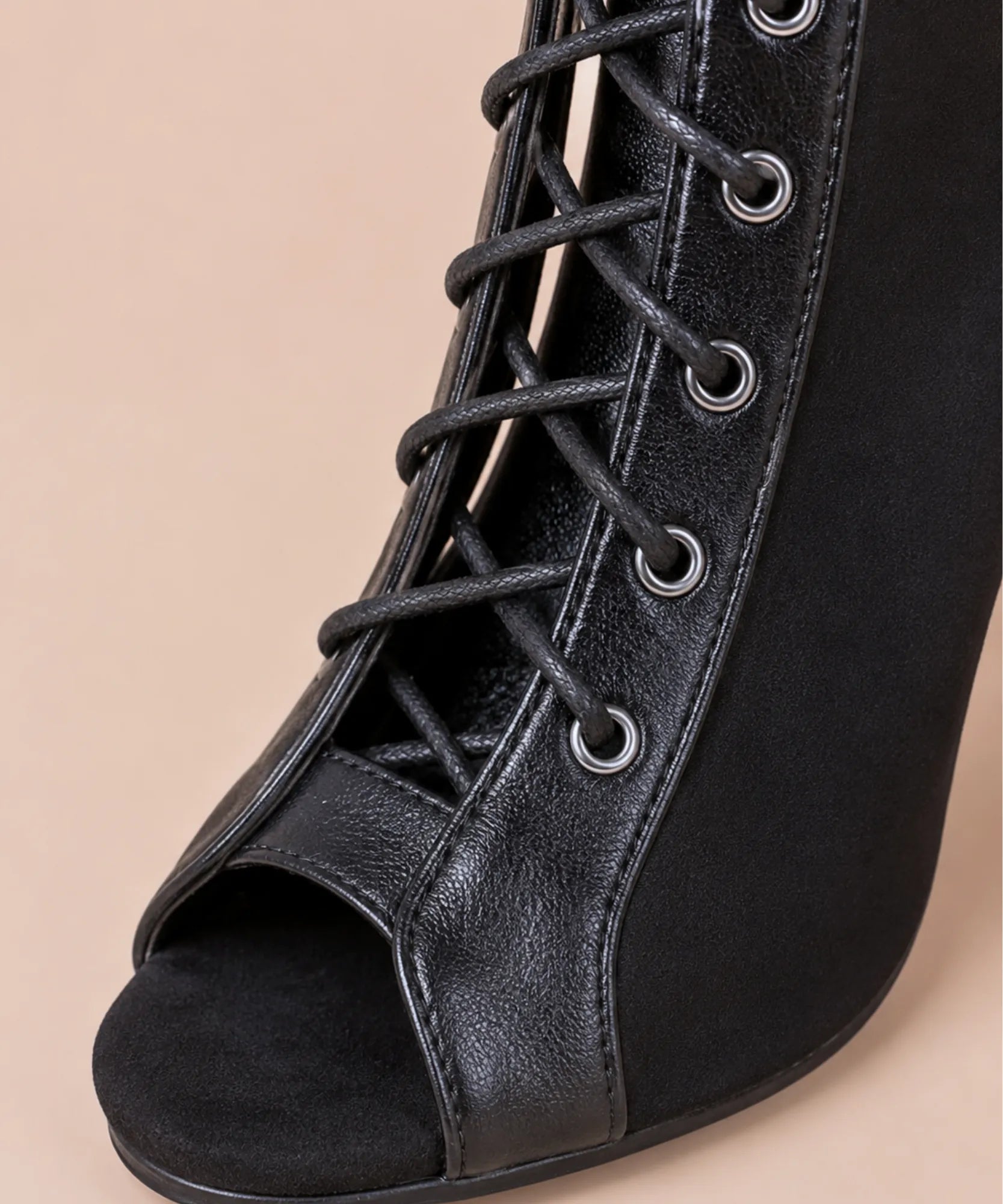 Comprar peep toe feminino de camurça com salto fino em couro para festas e eventos elegantes com visual moderno ANELLIMN