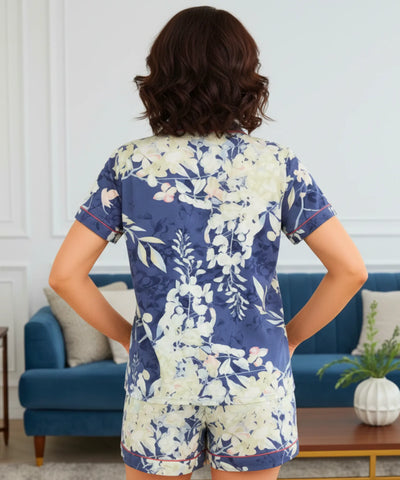 Comprar pijama americano feminino cetim viscose estampado curto manga curta shorts elegante em promoção ANELLIMN
