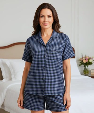 Comprar pijama curto feminino americano manga curta shorts botões algodão estampado elegante barato ZARA