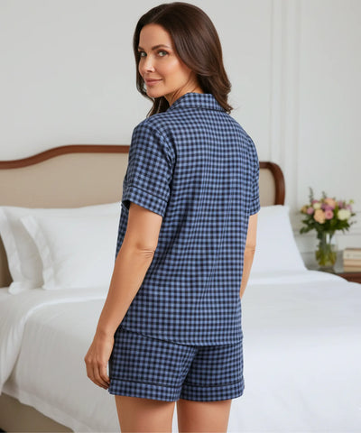 Comprar pijama curto feminino americano manga curta shorts botões algodão estampado elegante barato ZARA