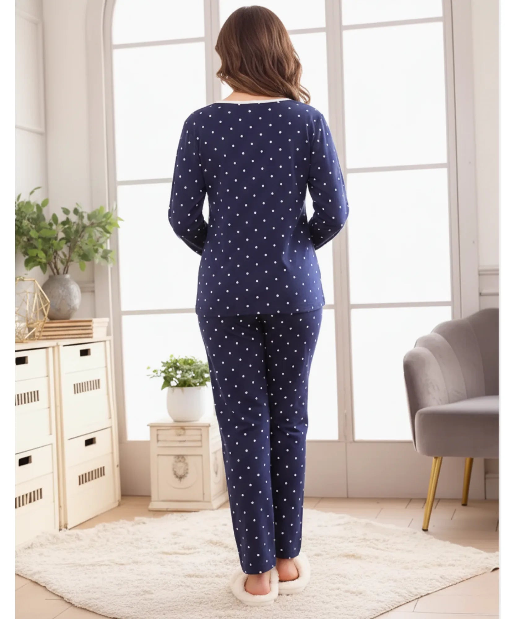Comprar pijama feminino algodão longo manga longa calça pantalona macio confortável estampado barato 