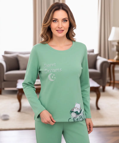 Pijama Feminino Algodão Longo Manga Longa Macio Confortável | Ivar