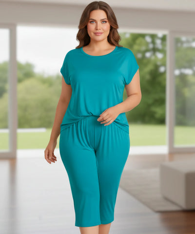 Pijama Feminino Curto Plus Size Conjunto Manga Curta Bermuda | Liana