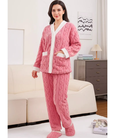 Pijama Feminino Peluciado Com Casaco E Calça Quente | Áster