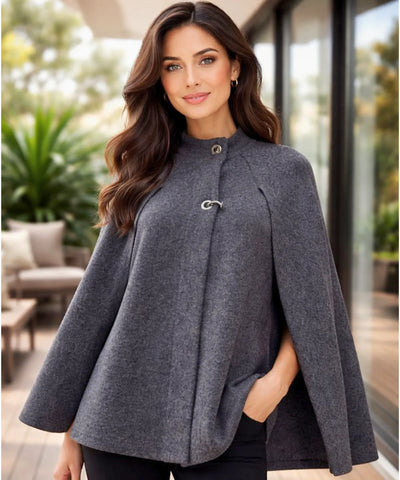 Comprar poncho feminino capa com fecho malha lã quente inverno elegante evasê barato ZARA