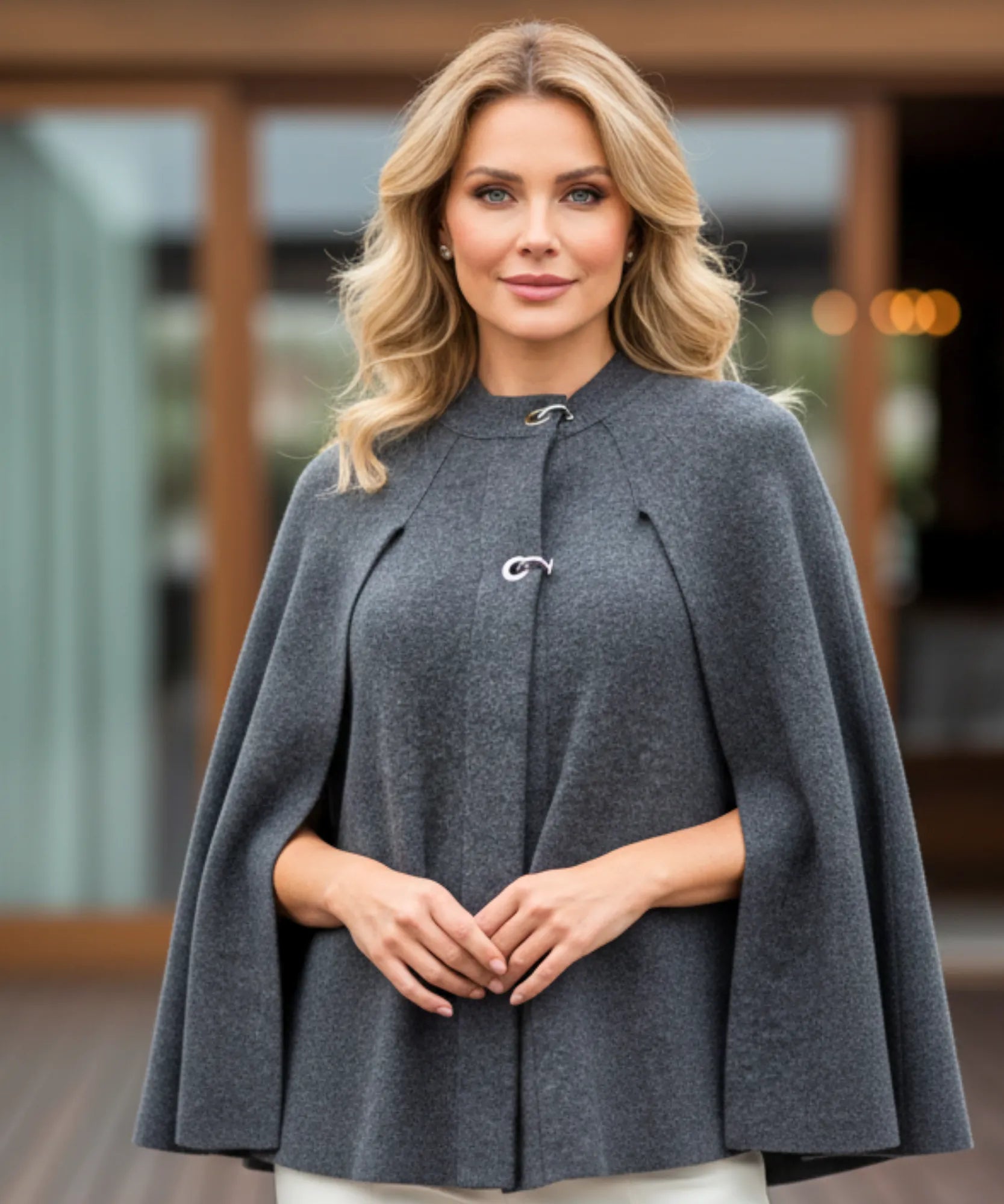 Comprar poncho feminino capa com fecho malha lã quente inverno elegante evasê barato ZARA