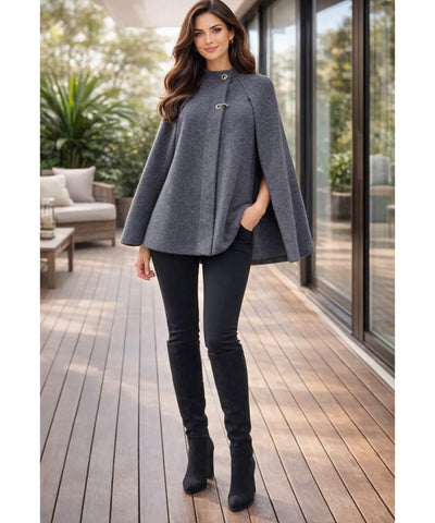 Comprar poncho feminino capa com fecho malha lã quente inverno elegante evasê barato ZARA