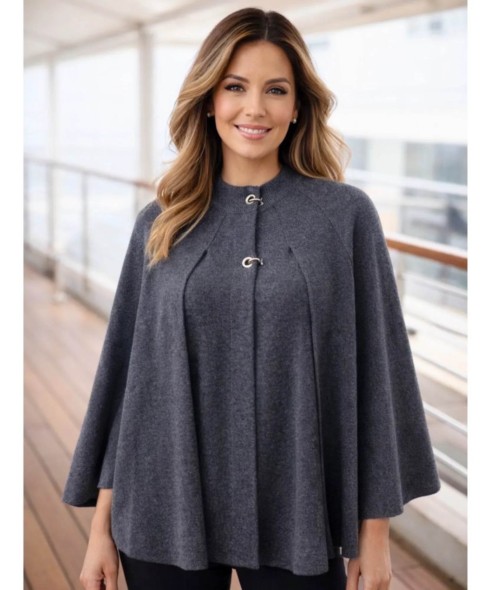 Comprar poncho feminino capa com fecho malha lã quente inverno elegante evasê barato ZARA