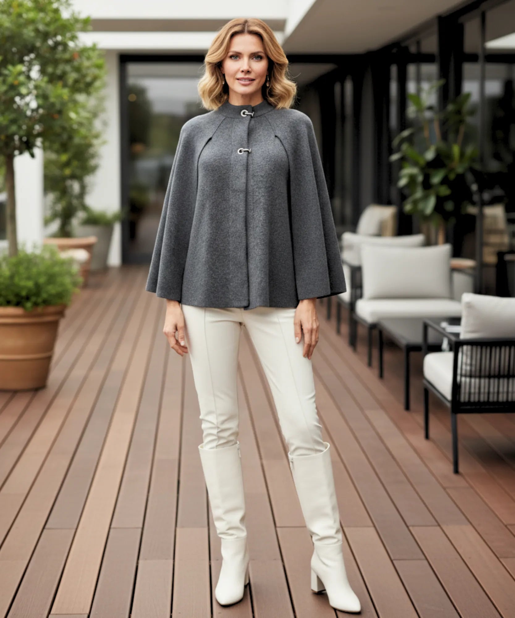 Comprar poncho feminino capa com fecho malha lã quente inverno elegante evasê barato ZARA