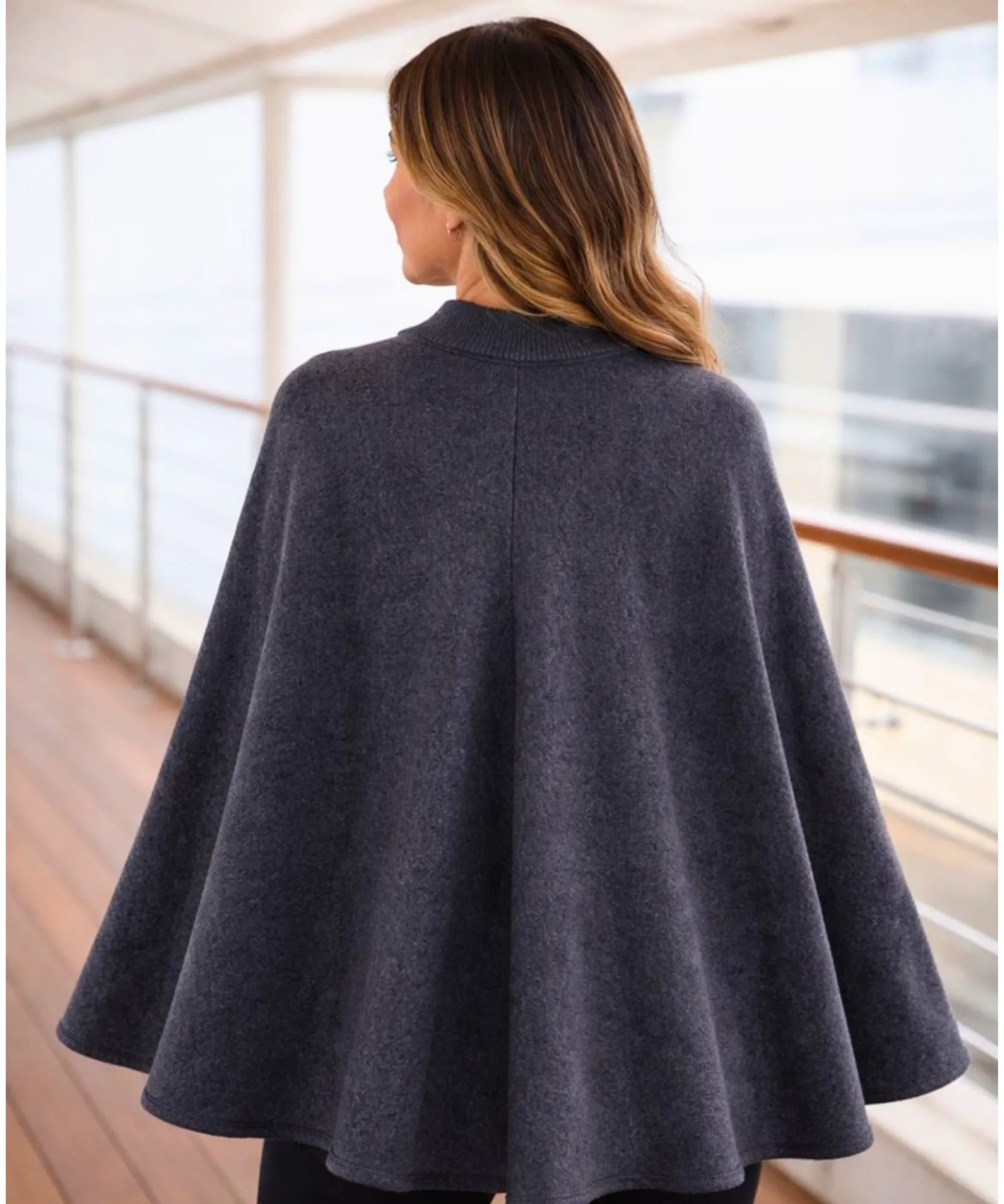 Comprar poncho feminino capa com fecho malha lã quente inverno elegante evasê barato ZARA