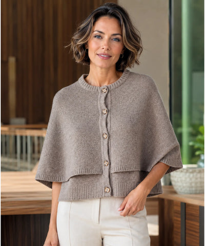Comprar poncho feminino capa em tricot com caxemira e botões para looks elegantes e sofisticados de meia-estação com estilo europeu barato ANELLIMN