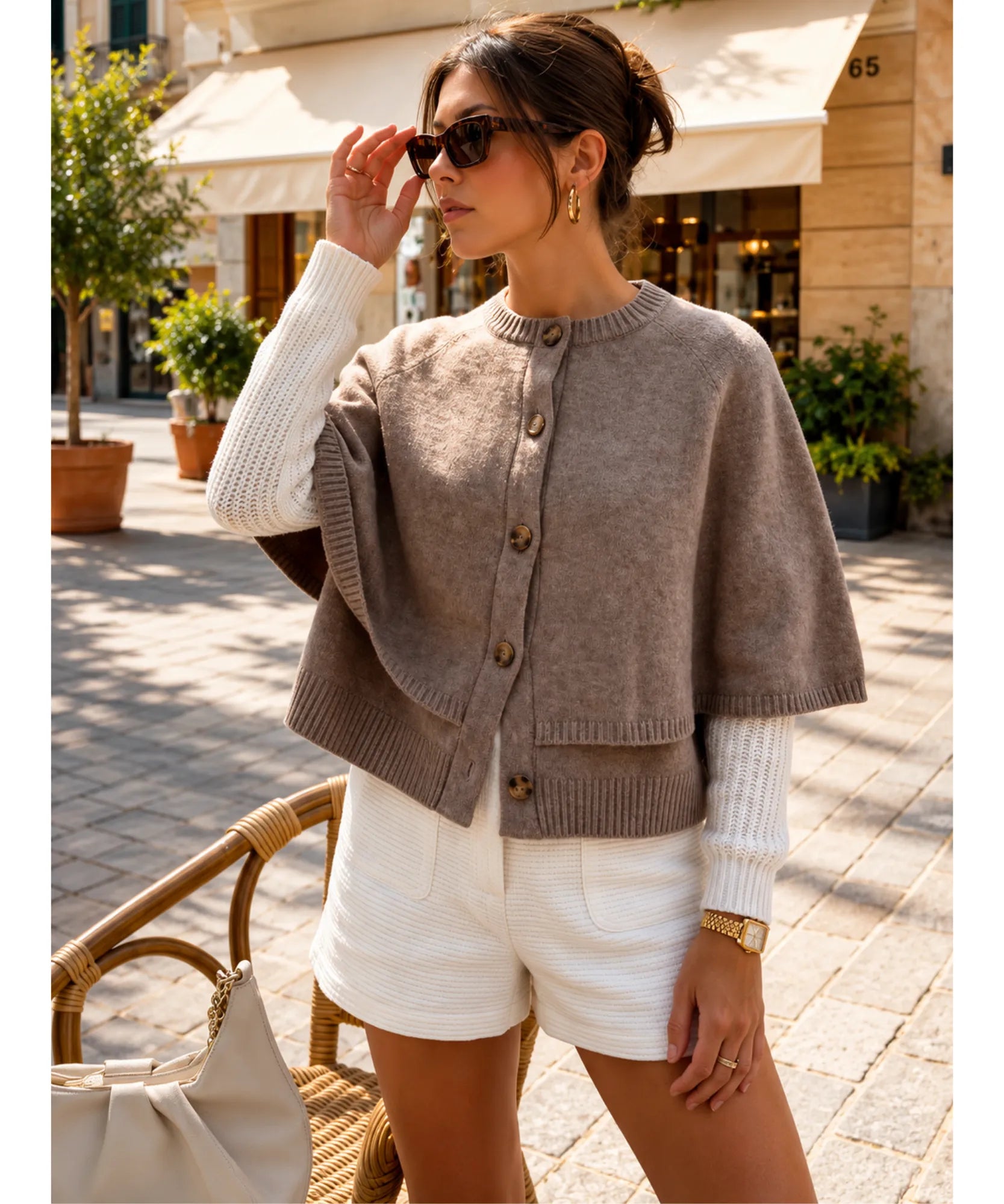 Comprar poncho feminino capa em tricot com caxemira e botões para looks elegantes e sofisticados de meia-estação com estilo europeu barato ANELLIMN
