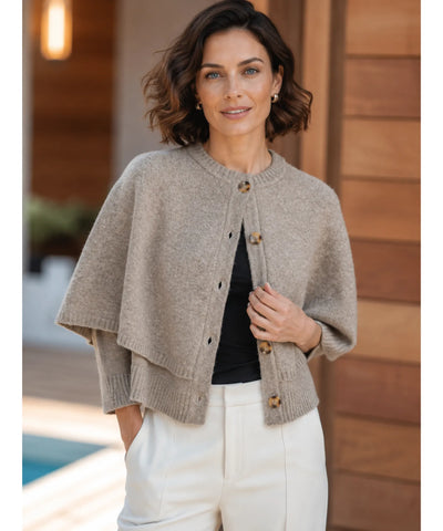 Comprar poncho feminino capa em tricot com caxemira e botões para looks elegantes e sofisticados de meia-estação com estilo europeu barato ANELLIMN