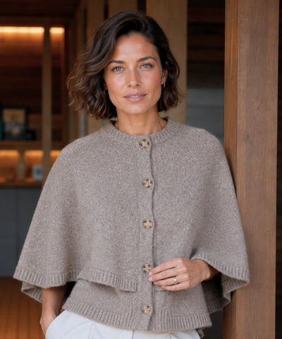 Comprar poncho feminino capa em tricot com caxemira e botões para looks elegantes e sofisticados de meia-estação com estilo europeu barato ANELLIMN