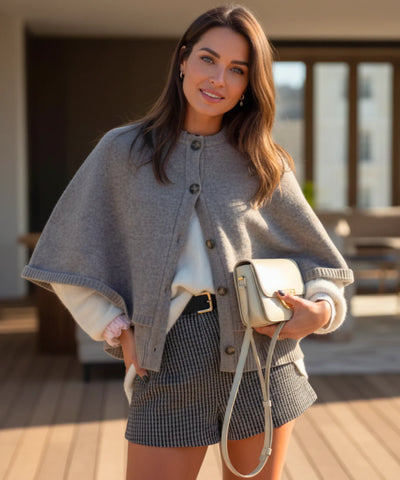 Comprar poncho feminino capa em tricot com caxemira e botões para looks elegantes e sofisticados de meia-estação com estilo europeu barato ZARA
