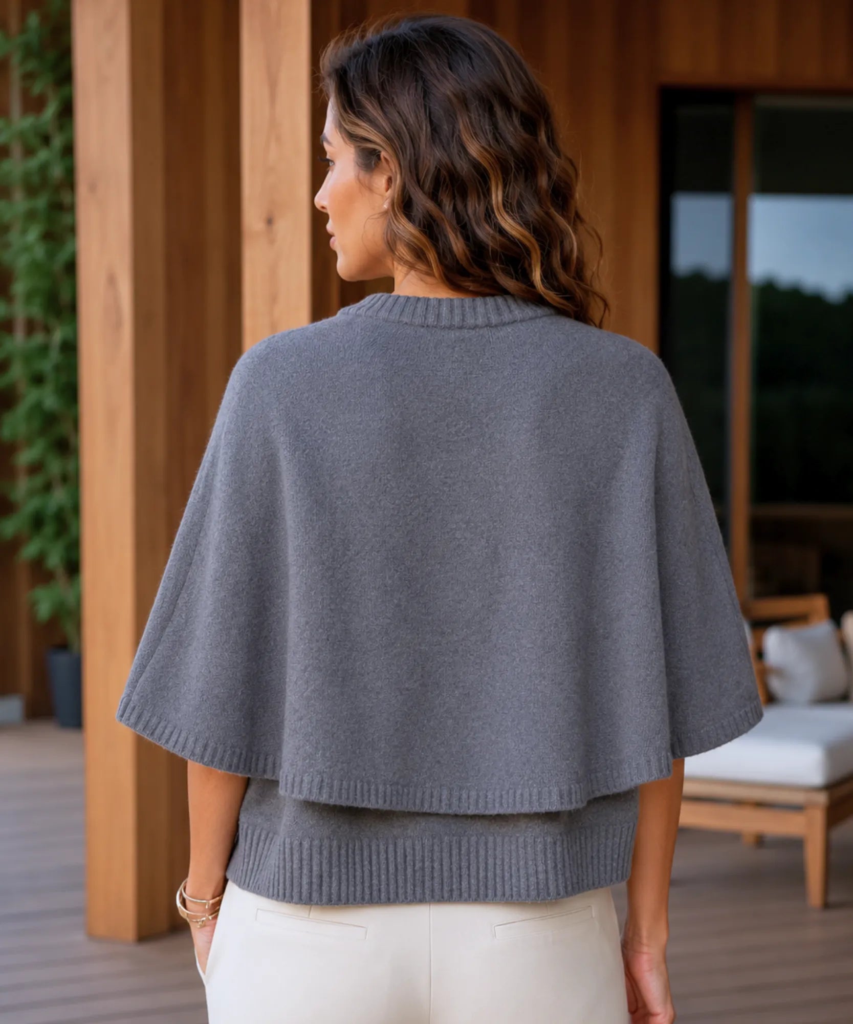 Comprar poncho feminino capa em tricot com caxemira e botões para looks elegantes e sofisticados de meia-estação com estilo europeu barato ANELLIMN