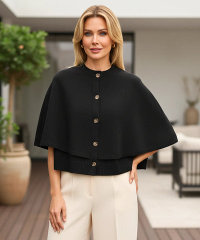 Poncho Feminino Capa Tricot Elegante com Botões | Urupis