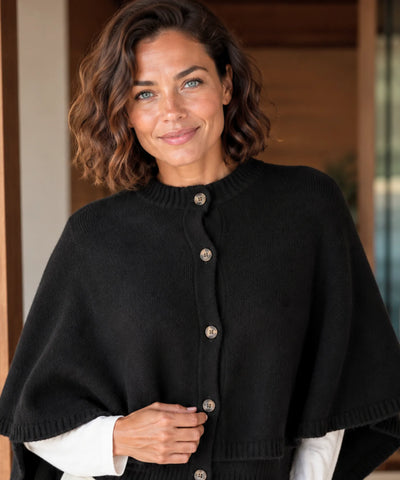Comprar poncho feminino capa em tricot com caxemira e botões para looks elegantes e sofisticados de meia-estação com estilo europeu barato ANELLIMN